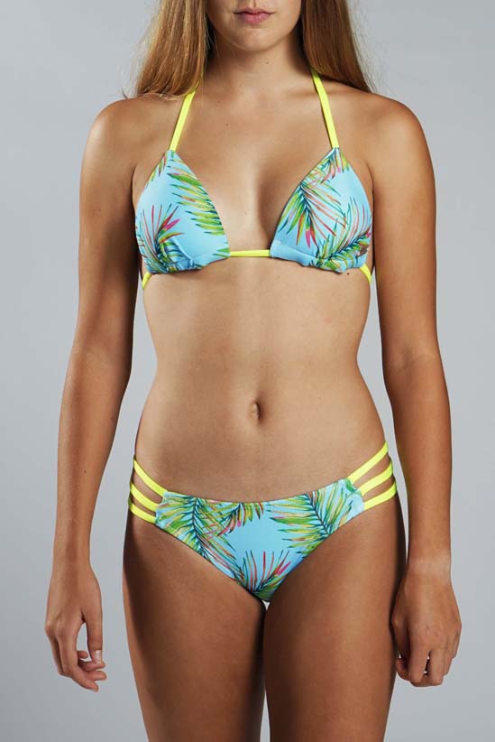 Strappy Bikini Bottom - BLUE PALM