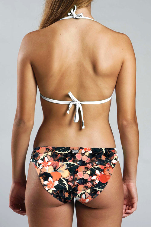 Strappy Bikini Bottom - CARAMEL HYBISCUS