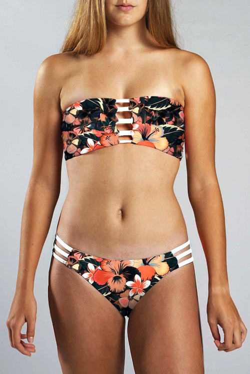 Strappy Bandeau Top - CARAMEL HYBISCUS