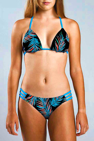 Strappy Bikini Bottom - BLUE PALM